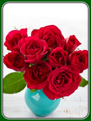 Bunch of Red Roses in Blue Vase