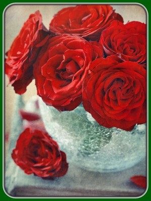 Red Roses in Glass Vase