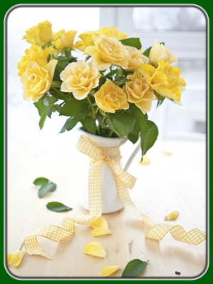 Bunch of Yellow Roses in White Vase