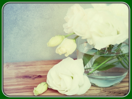 Bouquet of White Roses in Glass with Water