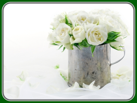 White Roses in Aluminum Container