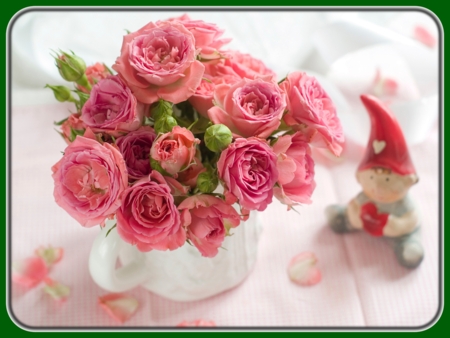 Pink and White Roses in Cup
