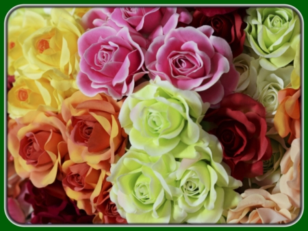 Yellow, Orange, Pink, and Green Bunch of Roses