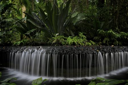 Round waterfall in garden