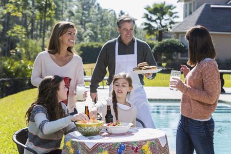 Family enjoying in garden