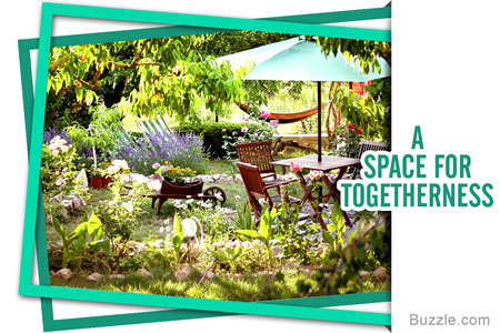 garden patio with tables and chairs