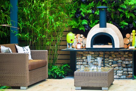 Sofa and Pizza Oven Cooking