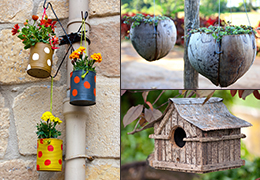 Collage of budget garden decoration