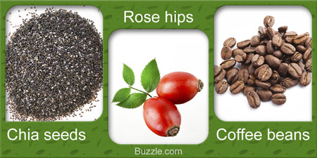 Seeds That are Used for Making Beverages - Chia seeds, Rose hips, Coffee beans