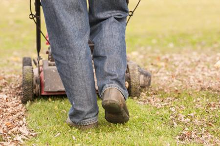 Mulching leaves with mower