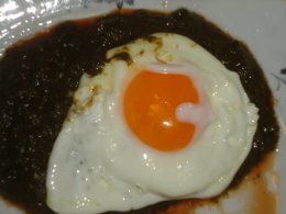 Nettle puree with a bull's eye egg on top