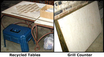 Recycled tables and grill counter