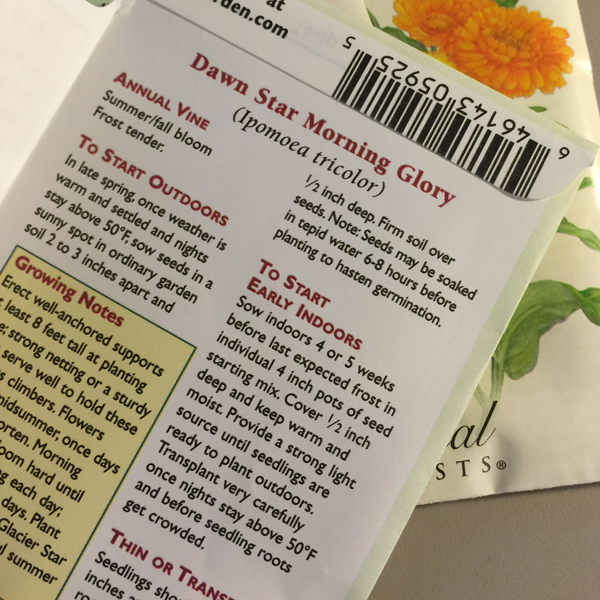 Information on the back of a seed packet
