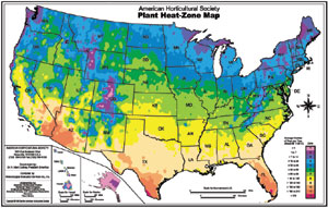 American Horticultural Society's Heat Zone Map