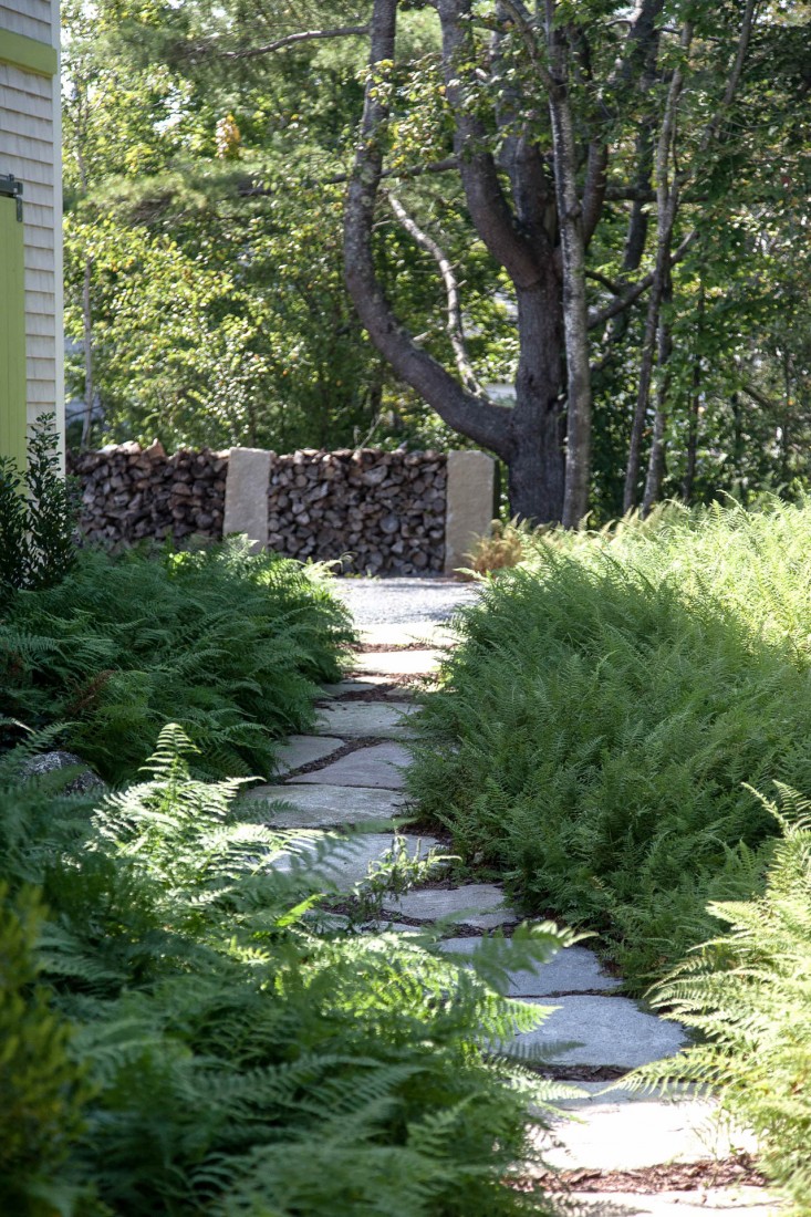 24-Matthew-Cunningham-Landscape-Design-Clamshell-Alley-woodpile-firewood-granite-path-ferns-gardenista