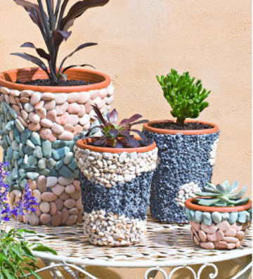 pebble mosiac containers