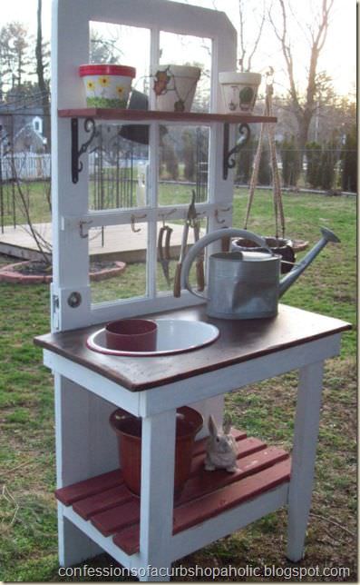 Old door potting bench