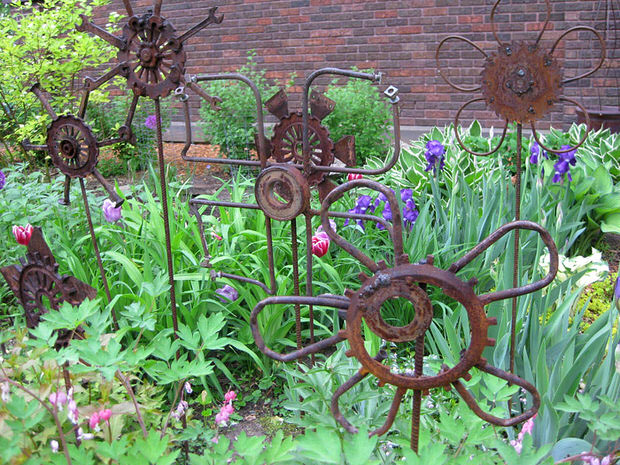Metal junk garden art